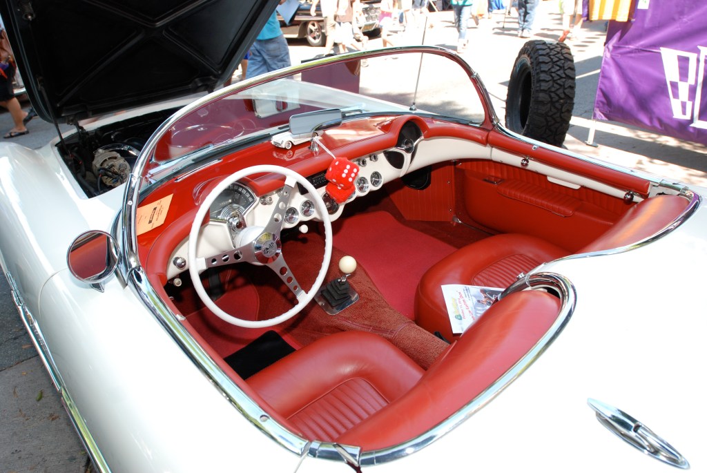 White on red 1955 Corvette_Interior detail _ 12th Annual Uptown Whittier Car Show_August 18, 2012 White on red 1955 Corvette_Interior detail_ 12th Annual Uptown Whittier Car Show_August 18, 2012