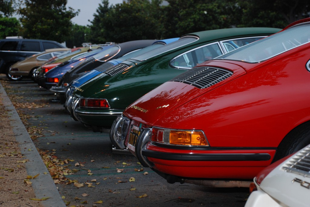 Early Porsche 911s_rear end shot along Porsche row_Cars&Coffee/Irvine_August 25, 2012