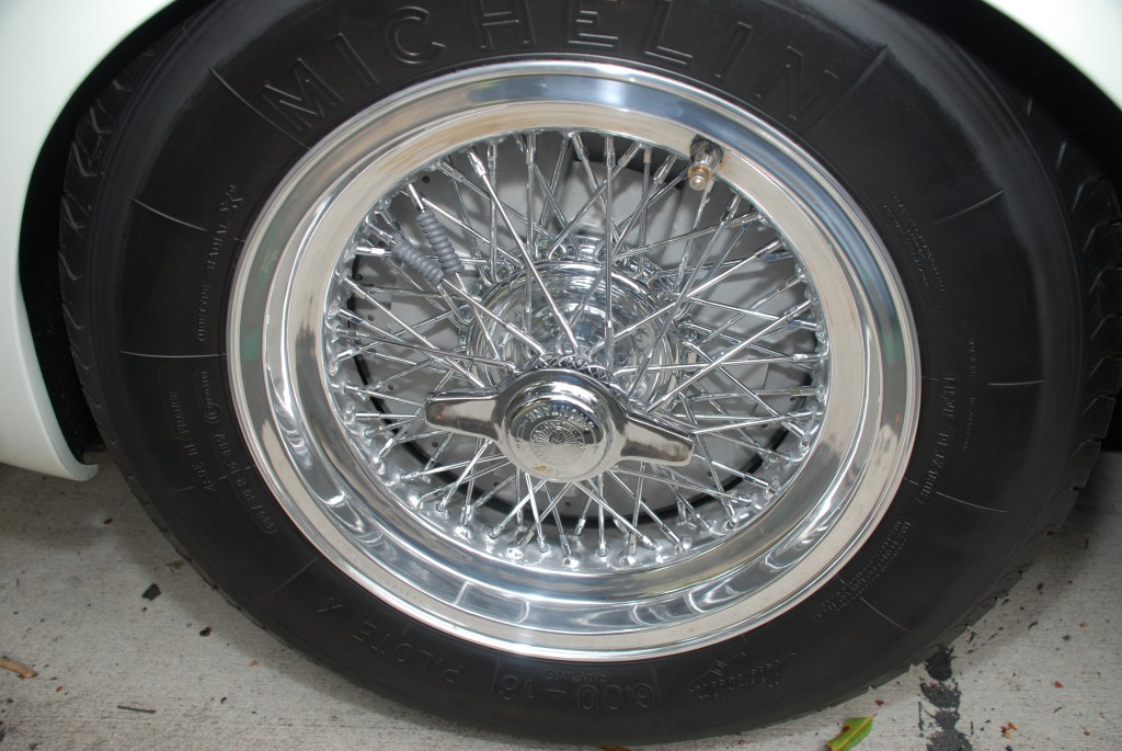White and teal green 1955 Ferrari 250 Europa GT_rear Borrani wire wheel detail_Cars&Coffee/Irvine_August 25, 2012