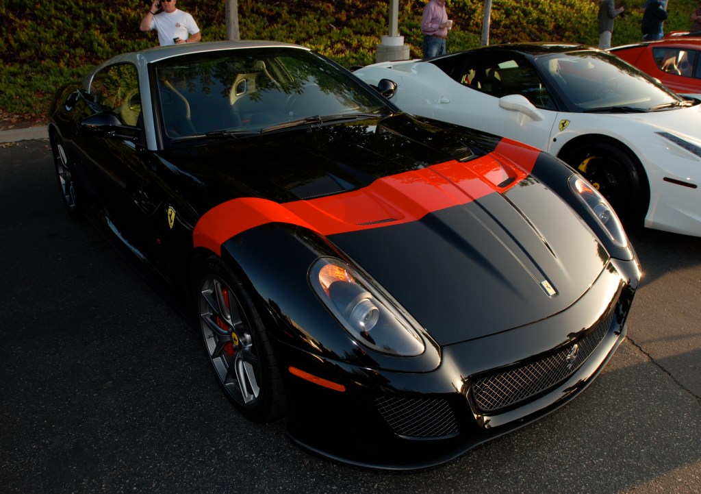 Black Ferrari 599 GTO_3/4 front view_Cars&Coffee/Irvine_July 28, 2012 Black Ferrari 599 GTO_3/4 front view_Cars&Coffee/Irvine_July 28, 2012