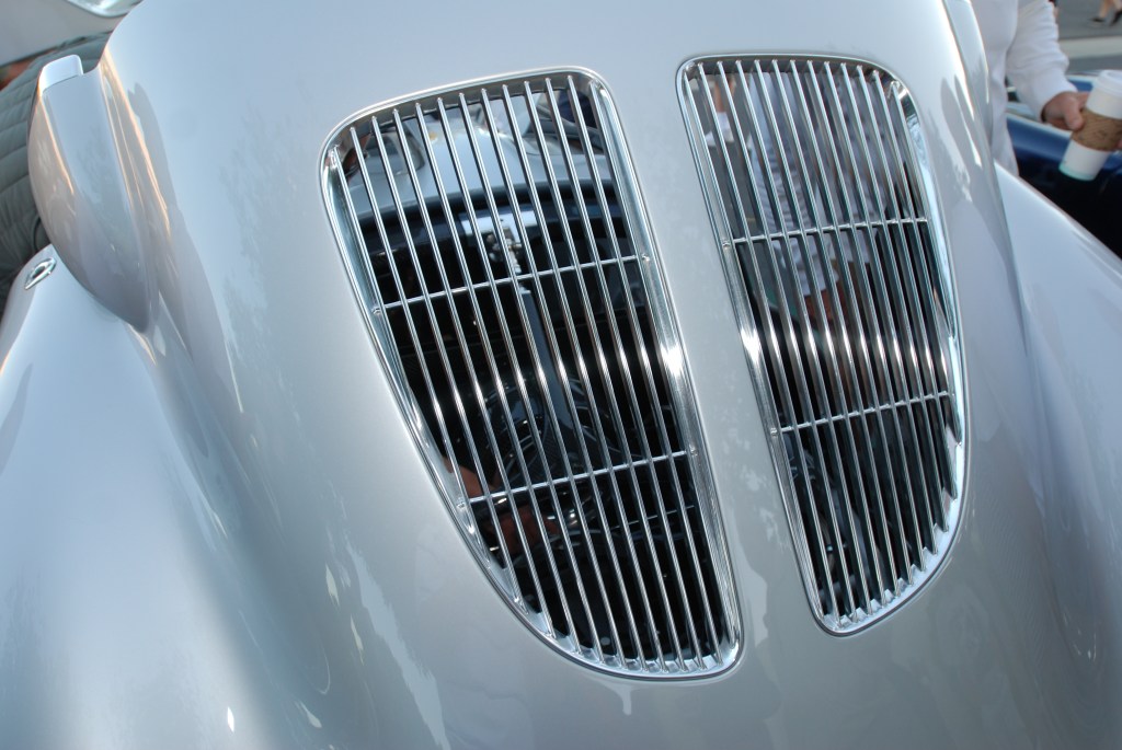 silver Vintech P-550 tribute_ rear view, rear deck and dual grill detail_Cars&Coffee/Irvine_September 1, 2012