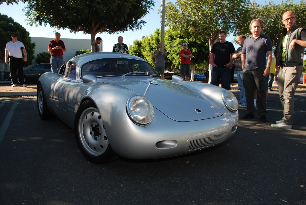 silver Vintech P-550 tribute_ 3/4 front view, getting ready to leave_Cars&Coffee/Irvine_September 1, 2012