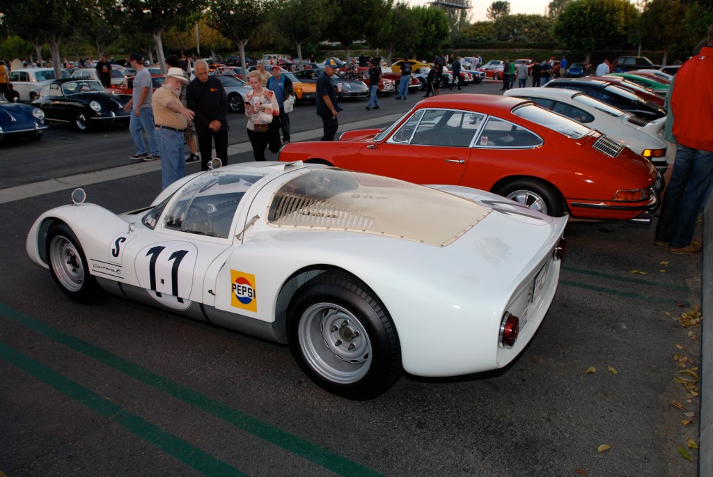 White 1966 Porsche 906, red 1966 911_Porsche row_side view_Cars&Coffee_September 29,2012