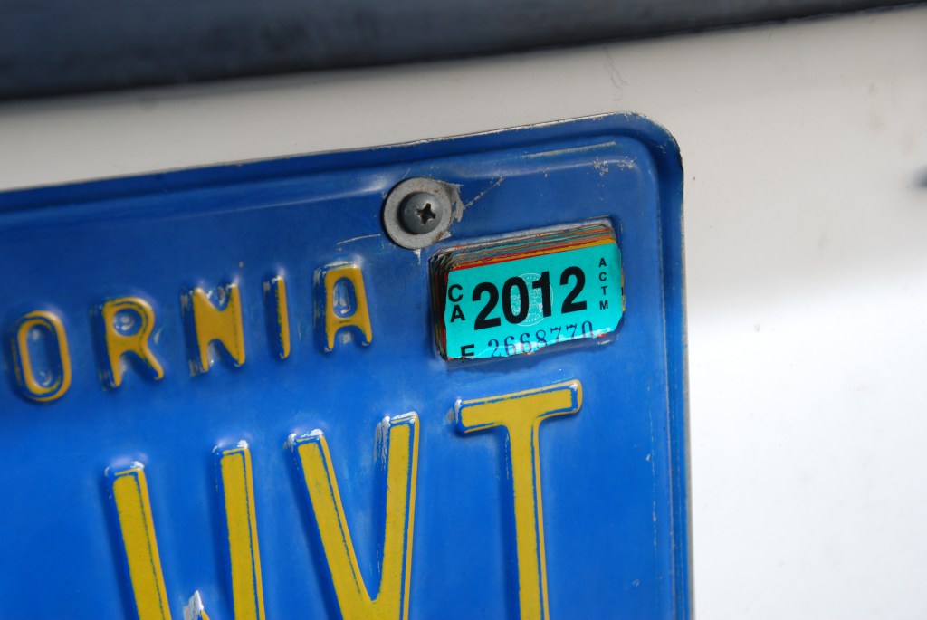Red, White and Black, 1966 Porsche 911 race car_license plate sticker strata_Cars&Coffee_October 6, 2012