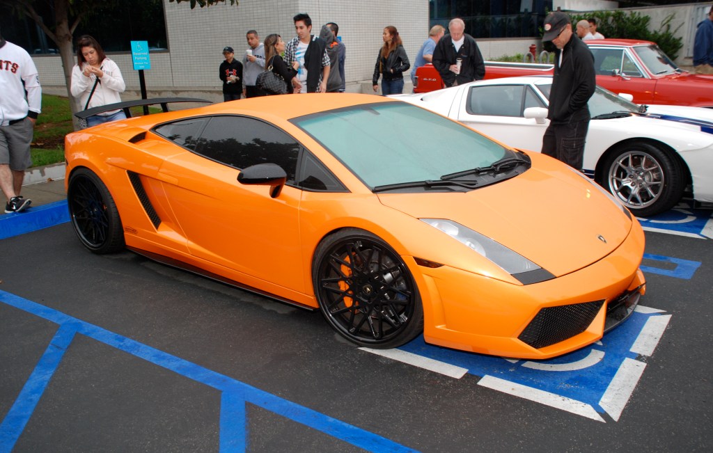Orange Lamborghini Gallardo_rain covered_3/4 front view_Cars&Coffee_October 20, 2012