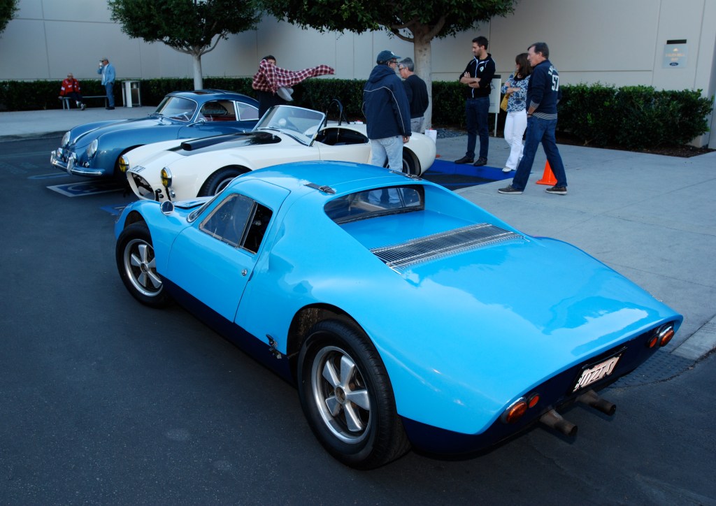 A trio of 50s & 60s classic sports cars_ Blue 1957 Porsche 356A, Wimbledon White 1964 Shelby 427 Cobra, and the blue 1964 Porsche 904 Carrera GTS_Cars&Coffee_October 27, 2012