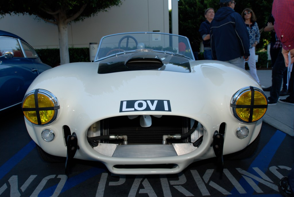 Wimbledon white, right hand drive Shelby 427 Cobra_front end view with amber colored headlight lenses__Cars&Coffee_October 27, 2012