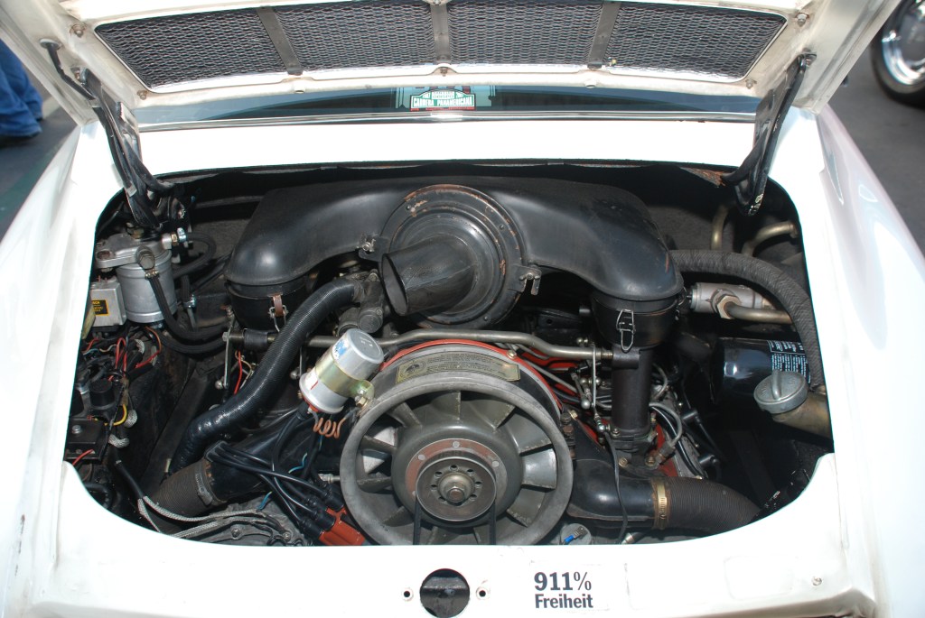 White 1969 Porsche 911S_ founding member of RGruppe car club's personal car_engine detail_Cars&Coffee_November 3, 2012