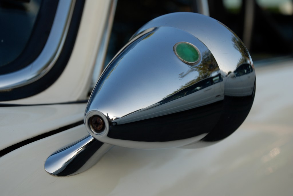 White 1969 Porsche 911S_ founding member of RGruppe car club's personal car_reflection in Talbot racing side mirror_Cars&Coffee_November 3, 2012