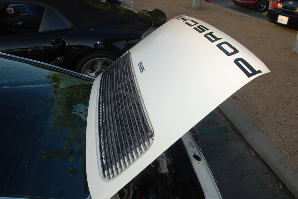 White 1969 Porsche 911S_ founding member of RGruppe car club's personal car_rear deck lid with applied graphics_Cars&Coffee_November 3, 2012