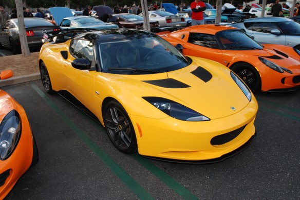 Solar Yellow 2012 Lotus Evora coupe_3/4 front view_Cars&Coffee/Irvine_December 29, 2012_DSC_0611