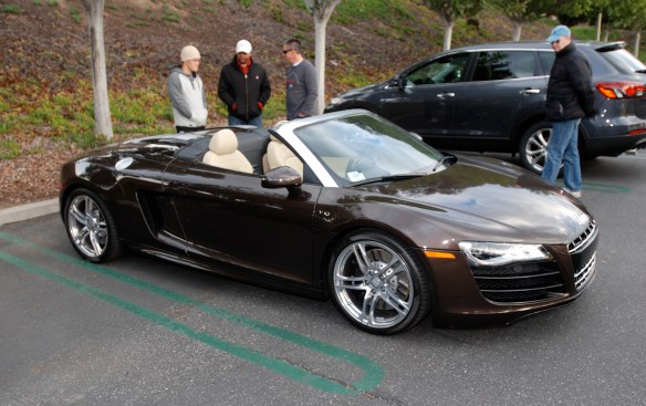 2012 Teak Brown metallic Audi R8 V10 Spyder_top down, 3/4 front view_Cars&Coffee/irvine_December 29, 2012_DSC_0636