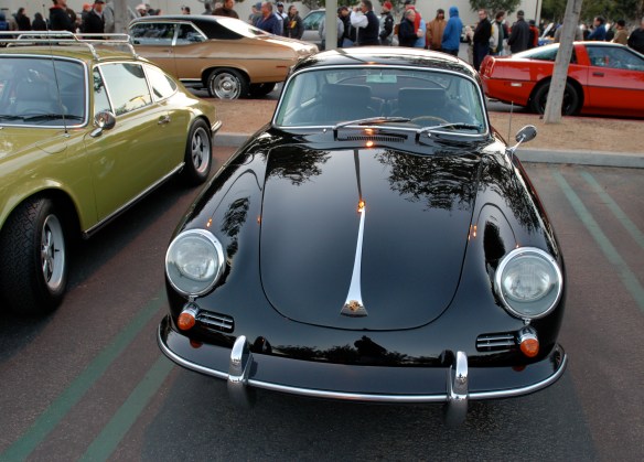 Black Porsche 356 coupe_front view w/reflections_Cars&Coffee/Irvine_January 5, 2013