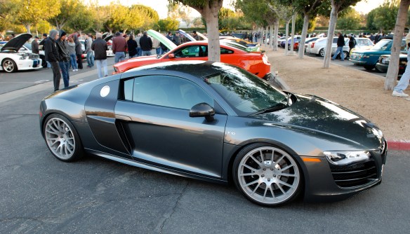 Daytona Gray Pearl Audi R8 V10 coupe_3/4 side view_Cars&Coffee/Irvine_January 5, 2013