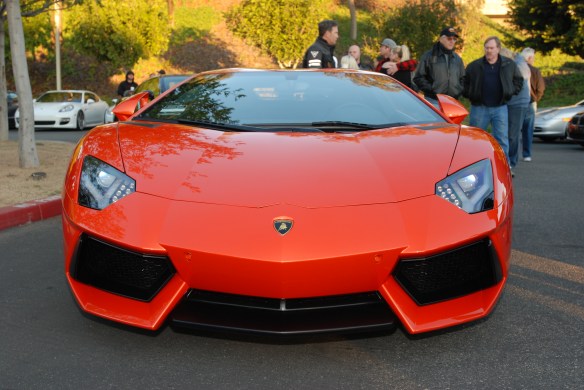 2012  Arancio Argos  (Orange) Lamborghini Aventador_front view w/reflections_Cars&Coffee/Irvine_January 5, 2013