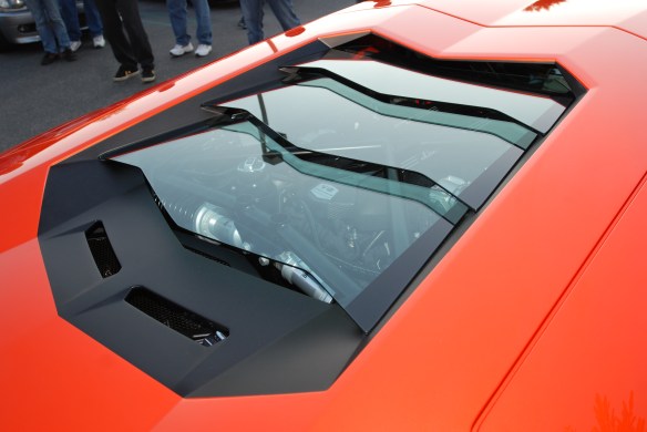 2012 Orange (Arancio Argos) Lamborghini Aventador_rear glass louvers w/reflections_Cars&Coffee/Irvine_January 5, 2013_DSC_0064