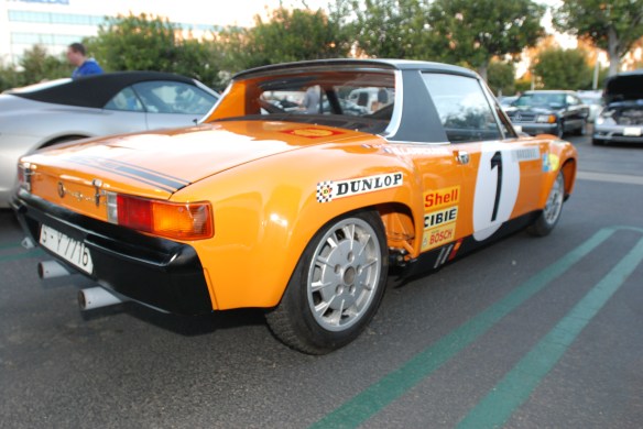 1971 signal orange Porsche 914-6 GT rally car_3/4 rear view w/skinny tires_Cars&Coffee/Irvine_January 12. 2013