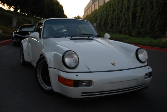 Grand Prix white1991 Porsche 964 turbo_ 3/4 front view w/ reflections_Cars&Coffee/Irvine_January 19, 2013