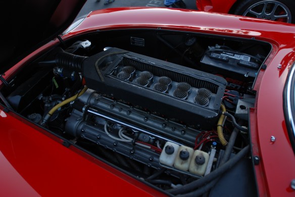 Red Ferrari 275 GTB/4_ Colombo 12 cylinder 4 cam motor detail_Cars&Coffee/Irvine_January 19, 2013