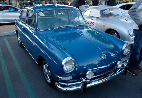 Blue 1965 VW type 3 Notchback_ 3/4 front view and early morning reflections_Cars&Coffee/Irvine_January 19, 2013