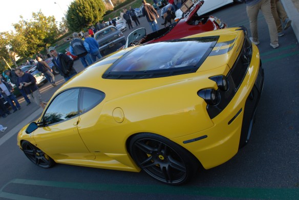 Fly yellow Ferrari F430 Scuderia _3/4 rear view_Cars&Coffee/Irvine_January 19, 2013