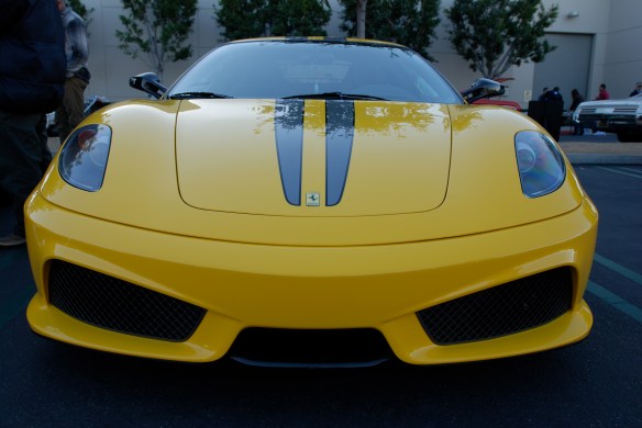 Fly yellow Ferrari F430 Scuderia _front view with reflections_Cars&Coffee/Irvine_January 19, 2013