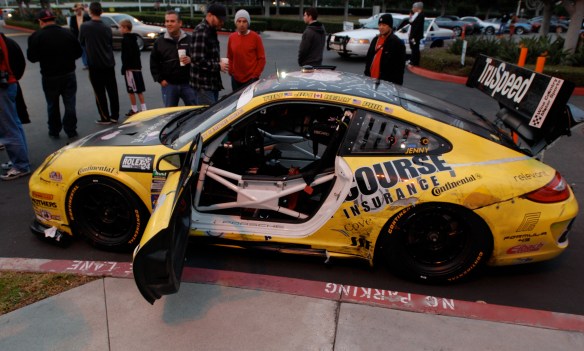 Truspeed yellow & black # 80, Porsche GT3 Cup car_side view with drivers side opened door_Cars&Coffee/Irvine_February 2, 2013