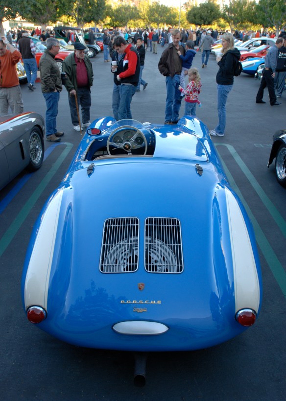 Blue 1955 Porsche 550 Spyder_ rear view with hard tonneau cover _Cars&Coffee/Irvine_February 16, 2013