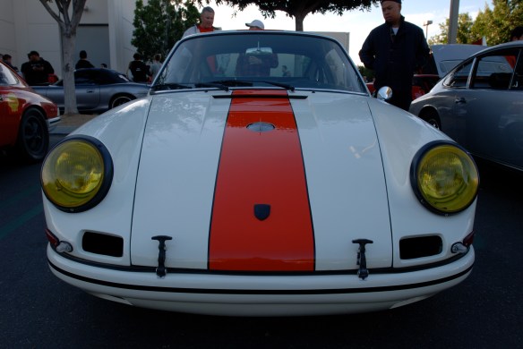 White with orange stripe 1967 Porsche 911R recreation_front view_Cars&Coffee/irvine_February 16, 2013