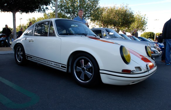 White with orange stripe 1967 Porsche 911R recreation_3/4 side view_Cars&Coffee/irvine_February 16, 2013