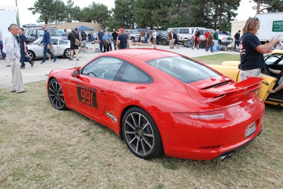 Red 2013 Porsche 991 Carrera S_3/4 rear view_Phoenix club all Porsche Swap & Display_3/03/13