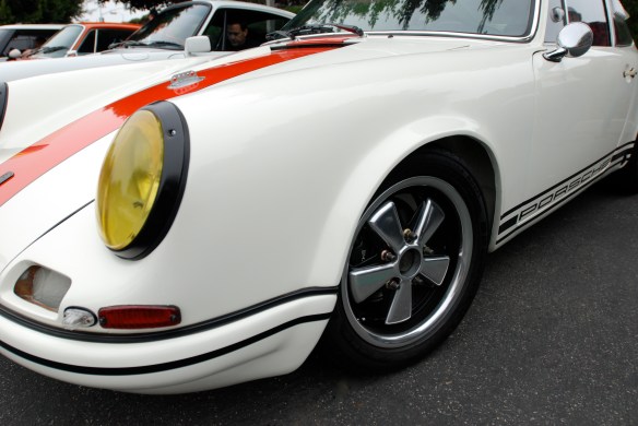 White with blood orange stripe 1967 Porsche 911R tribute _ front fender, headlight & wheel detail_cars&coffee/Irvine_3/16/13 White with blood orange stripe 1967 Porsche 911R tribute _ front fender, headlight & wheel detail_cars&coffee/Irvine_3/16/13