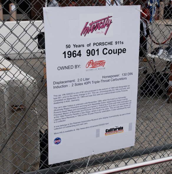 50th anniversary  of the Porsche 911 display_Red 1964 901 Coupe biography _California Festival of Speed_April 6, 2013