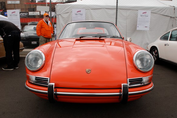 50th anniversary  of the Porsche 911 display_Tangerine 1968 911T  soft window Targa  / front  view _California Festival of Speed_April 6, 2013