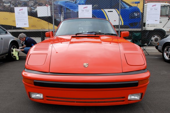 50th anniversary  of the Porsche 911 display_ India Red 1976  911 slope nose coupe / front view _California Festival of Speed_April 6, 2013