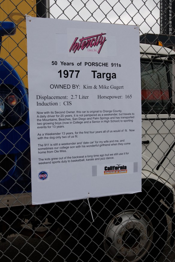 50th anniversary  of the Porsche 911 display_ Silver 1977 911 Targa  biography _California Festival of Speed_April 6, 2013