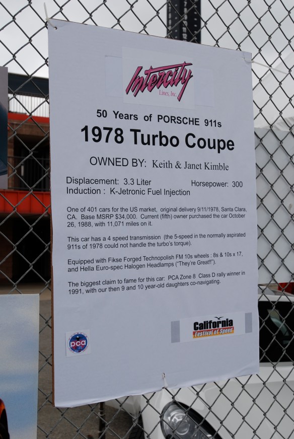 50th anniversary  of the Porsche 911 display_ Beige 1978 911 Turbo coupe  biography _California Festival of Speed_April 6, 2013