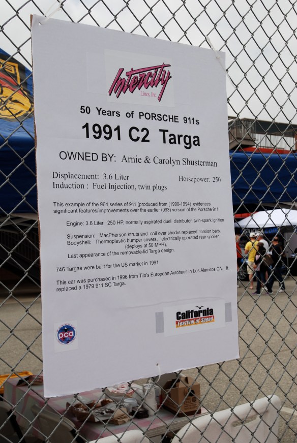 50th anniversary  of the Porsche 911 display_Red 1991  964 C2 Targa biography _California Festival of Speed_April 6, 2013