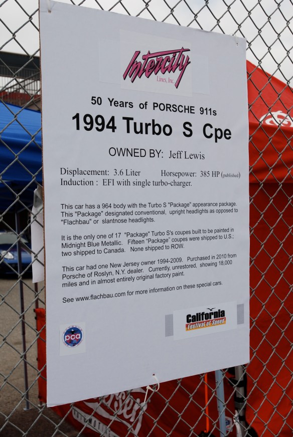 50th anniversary  of the Porsche 911 display_Midnight Blue 1994  964 Turbos S coupe  biography _California Festival of Speed_April 6, 2013