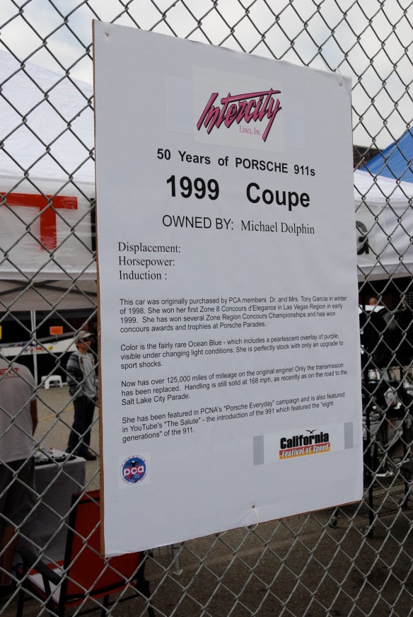 50th anniversary  of the Porsche 911 display_Dark Blue 1999  coupe  biography _California Festival of Speed_April 6, 2013