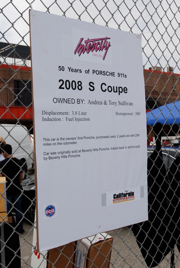 50th anniversary  of the Porsche 911 display_ White 2008 911 Carrera S biography_California Festival of Speed_April 6, 2013