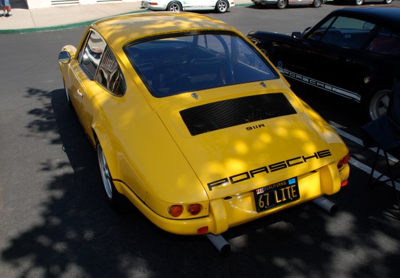 Fly Yellow 1967 Porsche 911R recreation_3/4 rear view_RGruppe Solvang Treffen_May 18, 2013