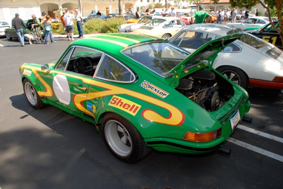 Viper Green 1972 Porsche 911ST Kremer recreation_ 3/4 rear view with reflections_RGruppe Solvang Treffen_May 18, 2013