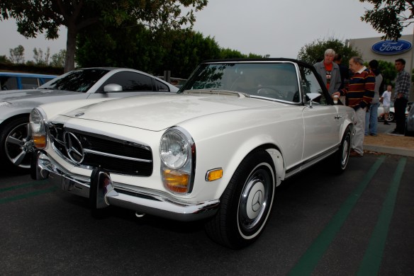 White 1969 Mercedes-Benz 280 SL_3/4 front view_Cars&Coffee/Irvine_May 11, 2013
