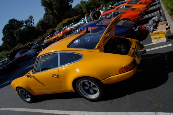 Signal Yellow 1972 Porsche 911ST recreation_  3/4 rear view _RGruppe Solvang Treffen_May 18, 2013