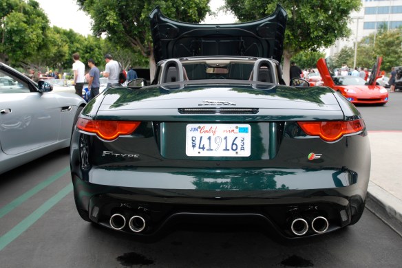 Green 2014 Jaguar F Type V8 S roadster_rear view_Cars&Coffee/Irvine_May 11, 2013