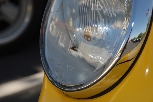 Fly Yellow 1967 Porsche 911R recreation_ headlight lens reflections_RGruppe Solvang Treffen_May 18, 2013