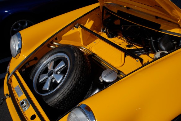 Signal Yellow 1972 Porsche 911ST recreation_  front trunk detail _RGruppe Solvang Treffen_May 18, 2013