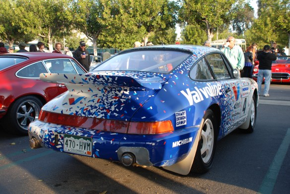 Porsche row  _Jeff Zwart's  Valvoline Porsche 964 turbo rally car_ 3/4 rear view_Cars&Coffee/Irvine_April 27, 2013