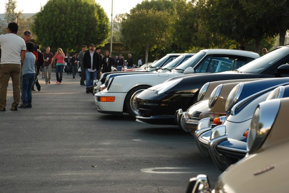 Porsche row color_long shot of row, front ends & reflections_Cars&Coffee/Irvine_April 27, 2013